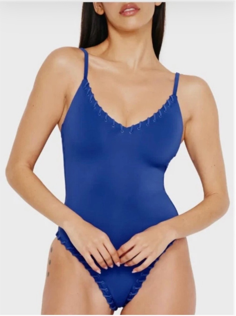 Nwot Good American Whip Stitch One-Piece Swimsuit in Capri Blue XS